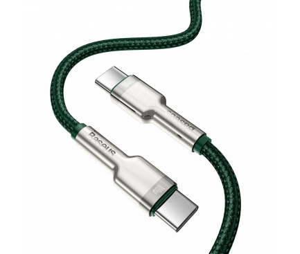 Cablu Date si Incarcare USB-C - USB-C Baseus Cafule Metal Series, 100W, 2m, Verde CATJK-D06