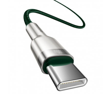 Cablu Date si Incarcare USB-C - USB-C Baseus Cafule Metal Series, 100W, 2m, Verde CATJK-D06
