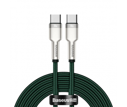 Cablu Date si Incarcare USB-C - USB-C Baseus Cafule Series Metal, 100W, 2m, Verde CATJK-D06 