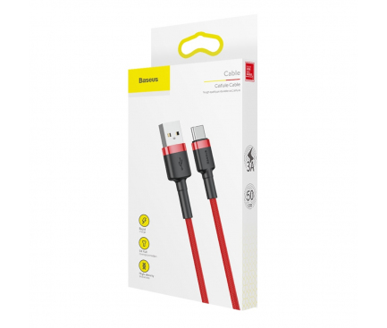 Cablu Date si Incarcare USB-A - USB-C Baseus Cafule, 18W, 0.5m, Rosu CATKLF-A09 
