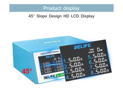 Incarcator Retea Relife RL-309A, 100W, 4.5A, 2 x USB-C - 6 x USB-A, Albastru 