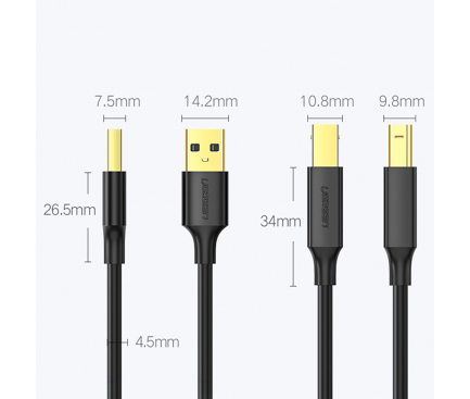 Cablu Imprimanta UGREEN US135, USB-A - USB-B, 1m, Negru 