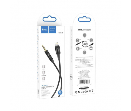 Cablu Audio 3.5mm - Lightning HOCO UPA19, 1m, Negru 