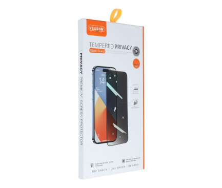 Folie de protectie Ecran Privacy Veason pentru Apple iPhone 15 Pro, Sticla Securizata, Full Glue, 6D 