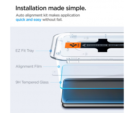 Folie de protectie Ecran Spigen EZ FIT pentru Samsung Galaxy S24 S921, Sticla Securizata, Full Glue, Set 2 bucati 