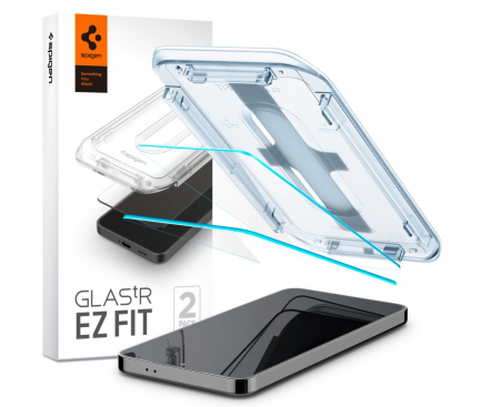 Folie de protectie Ecran Spigen EZ FIT pentru Samsung Galaxy S24 S921, Sticla Securizata, Full Glue, Set 2 bucati 