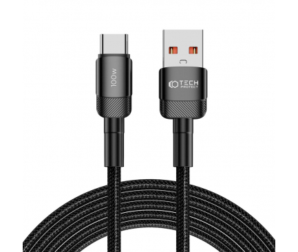 Cablu Date si Incarcare USB-A - USB-C Tech-Protect Ultraboost EVO, 100W, 3m, Negru 