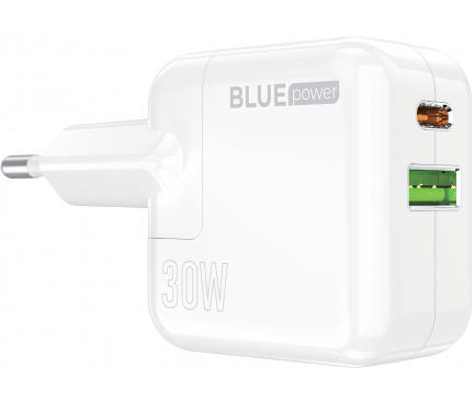 Incarcator Retea BLUE Power BC111A, 30W, 3A, 1 x USB-A - 1 x USB-C, Alb 