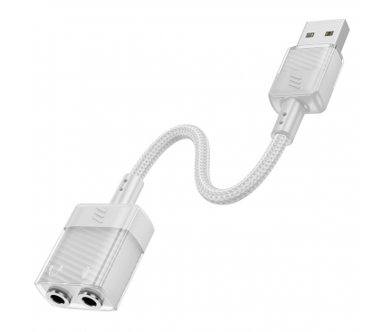 Placa de sunet USB HOCO LS37, 2 x Jack 3.5mm, Gri 