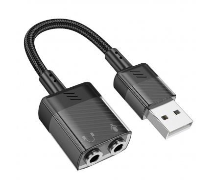 Placa de sunet USB HOCO LS37, 2 x Jack 3.5mm, Negru 