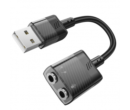 Placa de sunet USB HOCO LS37, 2 x Jack 3.5mm, Negru 