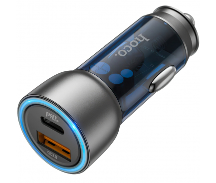 Incarcator Auto HOCO NZ8, 43W, 3A, 1 x USB-A - 1 x USB-C, Albastru