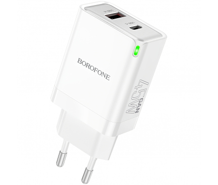 Incarcator Retea Borofone BN16 Tough, 45W, 3A, 1 x USB-A - 1 x USB-C, Alb 