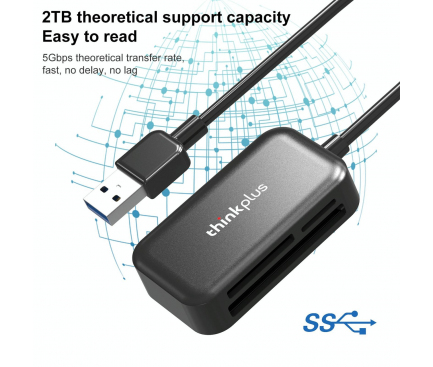 Cititor Card USB 3.0 Lenovo Thinkplus TC102, 3in1, Negru 