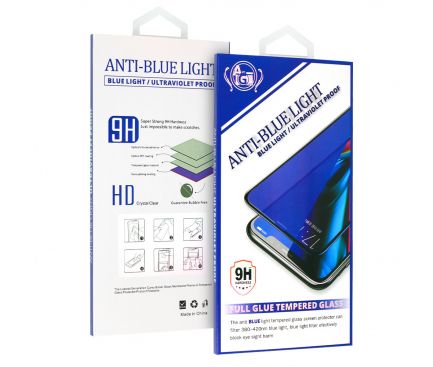 Folie de protectie Ecran Anti Blue Light OEM pentru Apple iPhone 11, Sticla Securizata, Full Glue, Neagra