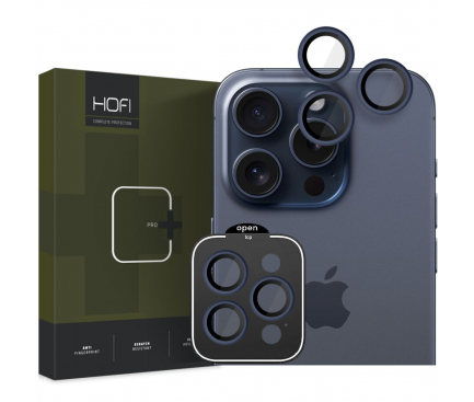 Folie de protectie Camera spate HOFI CamRing PRO+ pentru Apple iPhone 15 Pro Max / 15 Pro, Sticla Securizata, Full Glue, Bleumarin 