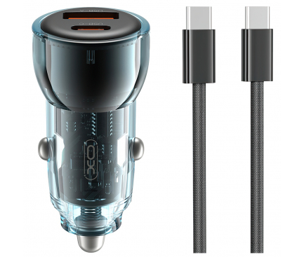 Incarcator Auto Cu Cablu USB-C XO Design CC60, 60W, 3A, 1 x USB-A - 1 x USB-C, Albastru 