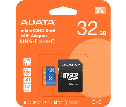 Card Memorie microSDXC Adata, 32Gb, Clasa 10 / UHS-1 U1, Cu Adaptor AUSDH32GUICL10A1-RA1