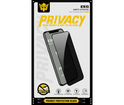Folie de protectie Ecran Privacy ESD pentru Apple iPhone 12 Pro Max, Sticla Securizata, AB Ultra Glue 