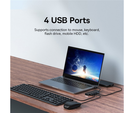 Hub USB Baseus UltraJoy, 4 x USB-A 3.0, 1m, Negru B0005280B111-03 