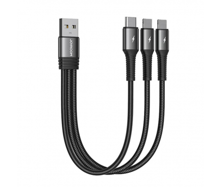 Cablu Incarcare USB-A - 2 x Lightning / USB-C Joyroom S-01530G10, 20W, 0.15m, Negru 