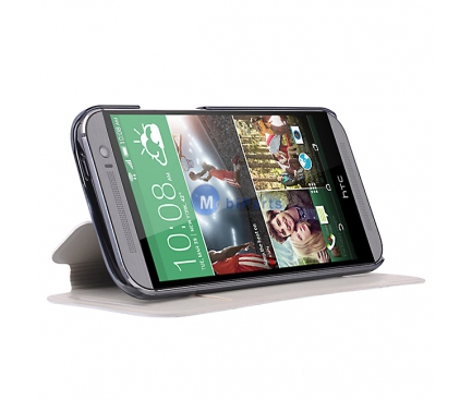 Husa piele HTC One (M8) Baseus Brocade alba Blister Originala