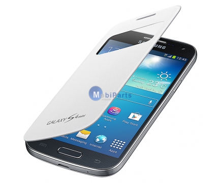 Husa piele Samsung I9190 Galaxy S4 mini EF-CI919BW S-View alba Blister Originala
