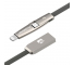 Cablu Date si Incarcare USB la Lightning - USB la MicroUSB Floveme, 1 m, Gri, Blister 