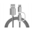 Cablu Date si Incarcare USB la MicroUSB - USB la USB Type-C OEM Woven, 1 m, Alb, Bulk 