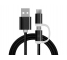 Cablu Date si Incarcare USB la MicroUSB - USB la USB Type-C Reekin Woven, 1 m, Negru, Blister 
