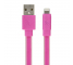 Cablu Date si Incarcare USB la Lightning Gecko Flat Glow, 1.2 m, Roz, Blister GG100132 