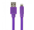 Cablu Date si Incarcare USB la Lightning Gecko Flat Glow, 1.2 m, Mov, Blister GG100133 