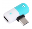 Adaptor Audio USB Type-C la USB Type-C cu port incarcare USB Type-C OEM Pill 2in1, Alb - Turquoise, Bulk