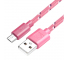 Cablu Date si Incarcare USB la MicroUSB OEM Textil, 2 m, Roz, Bulk 