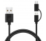 Cablu Date si Incarcare USB la MicroUSB - USB la USB Type-C Goji, 1 m, Negru, Blister GOJ2IN1TYPE 