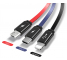 Cablu Incarcare USB la Lightning - USB la MicroUSB - USB la USB Type-C Totu Design Conch Retractabil, 1m, Multicolor, Blister 