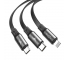 Cablu Incarcare USB la Lightning - USB la MicroUSB - USB la USB Type-C Baseus Fabric, Retractabil, 1.2 m, Gri, Blister CAMLT-BYG1 