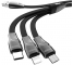 Cablu USB la Lightning - USB la MicroUSB - USB la USB Type-C HOCO U57 Twisting, 2.4A, 1.2 m, Negru, Blister 