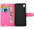 Husa Piele OEM Litchi Wallet cu suport pentru carduri pentru Sony Xperia X, Roz, Bulk 