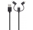 Cablu Date si Incarcare USB la Lightning - USB la MicroUSB - USB la USB Type-C Xqisit, 3in1, 1 m, Negru, Blister 