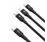 Cablu Incarcare USB Type-C - Lightning / MicroUSB / USB Type-C Baseus Rapid, 1.5 m, 20W, Negru CAMLT-SC01 