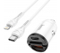 Incarcator Auto cu cablu Lightning HOCO NZ2 Link, 1m, Quick Charge 30W, 1 X USB - 1 X USB Tip-C, Alb