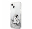 Husa TPU Karl Lagerfeld Liquid Glitter pentru Apple iPhone 13 mini, Choupette Eat, Argintie KLHCP13SGCFS 