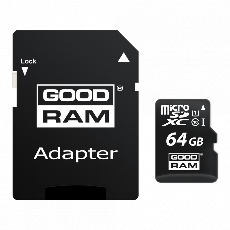 GoodRam microSDXC Memory Card, 64Gb, Class 10 / UHS-1 U1, With Adapter M1AA-0640R12