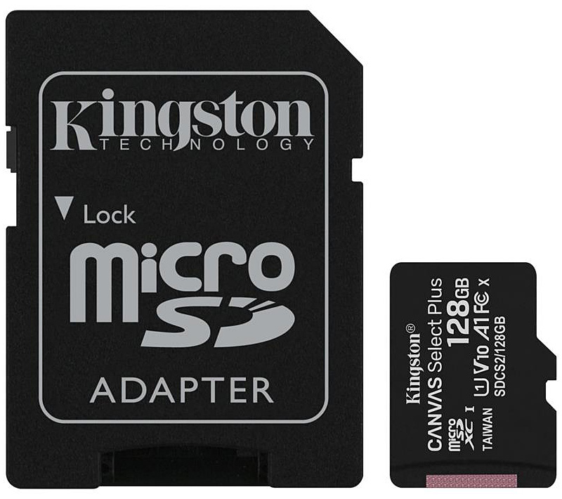 Card Memorie microSDXC Kingston Canvas Select Plus Android A1, 128Gb, Classe 10 / UHS-1 U1, Con Adattatore SDCS2/128GB