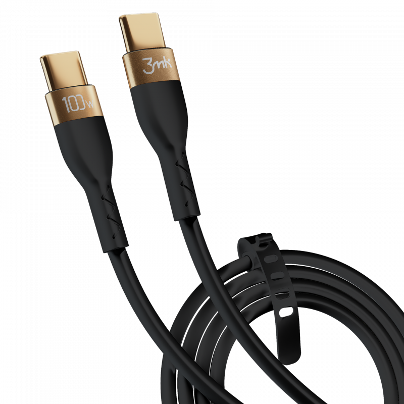 Cablu Date si Incarcare USB Type-C la USB Type-C 3MK Hyper Silicone, 2 m, PD 100W, Negru 