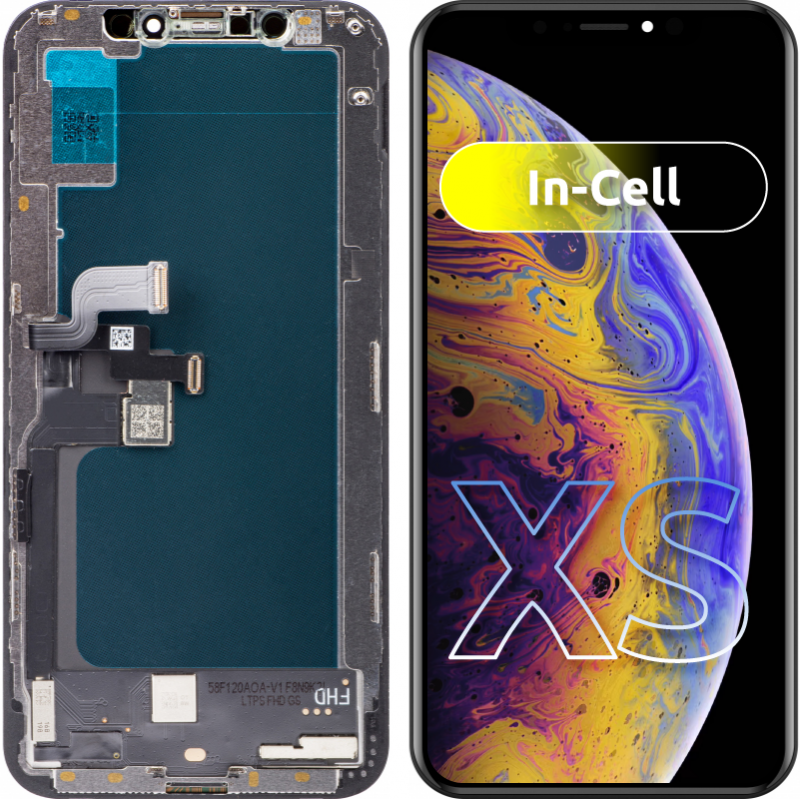 Display cu Touchscreen ZY pentru Apple iPhone XS, cu Rama, Versiune LCD In-Cell, Negru 