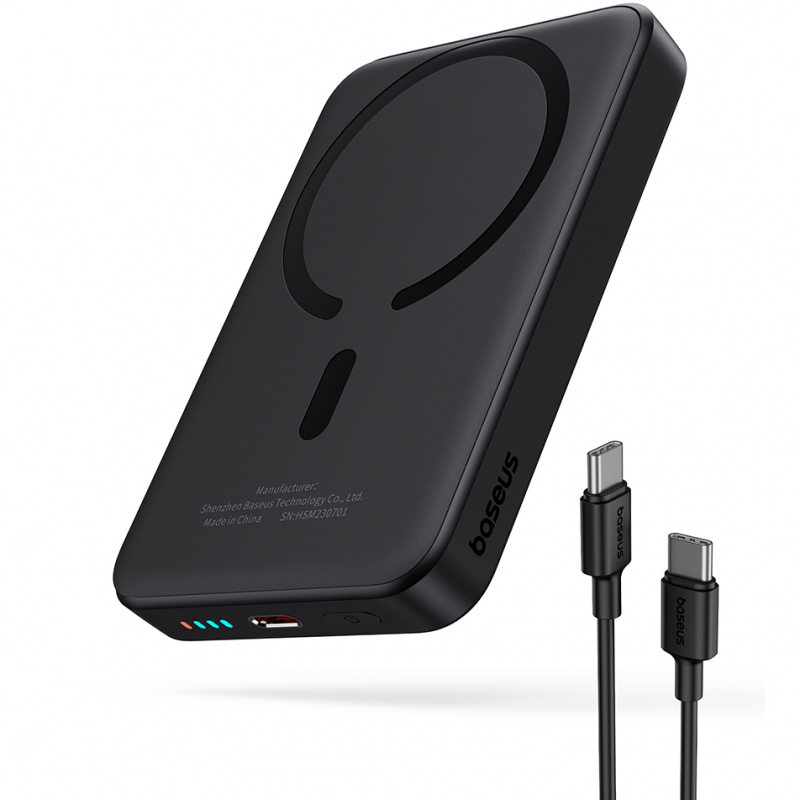 Baterie Externa Wireless Baseus Magnetic Mini Air, 10000mAh, 20W, PD + FQI, 1 x QI - 1 x USB-C, Neagra P10059001113-00 