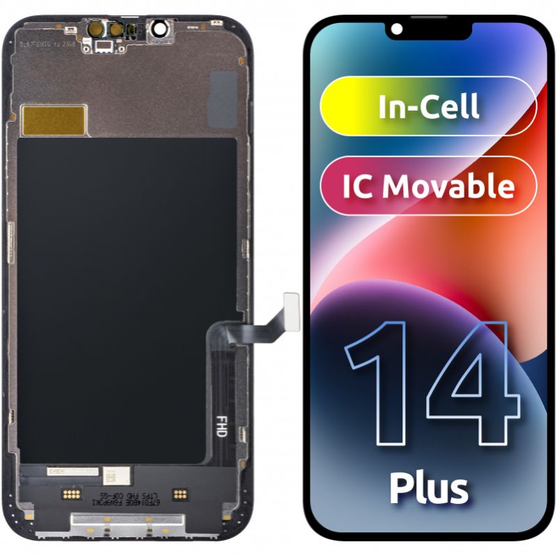 Display cu Touchscreen ZY pentru Apple iPhone 14 Plus, cu Rama, Versiune LCD In-Cell IC Movable, Negru 