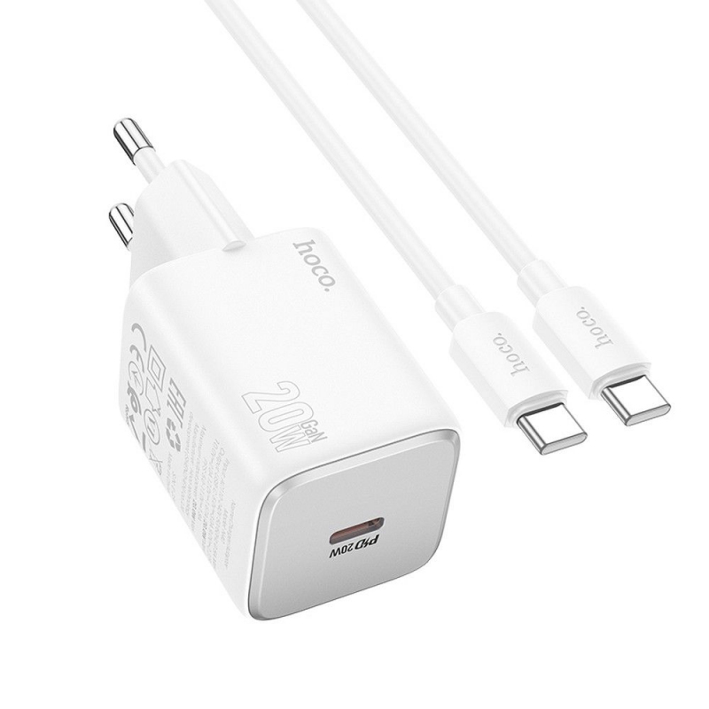 incarcator-retea-cu-cablu-usb-c-hoco-n40-2C-20w-2C-3a-2C-1-x-usb-c-2C-alb-